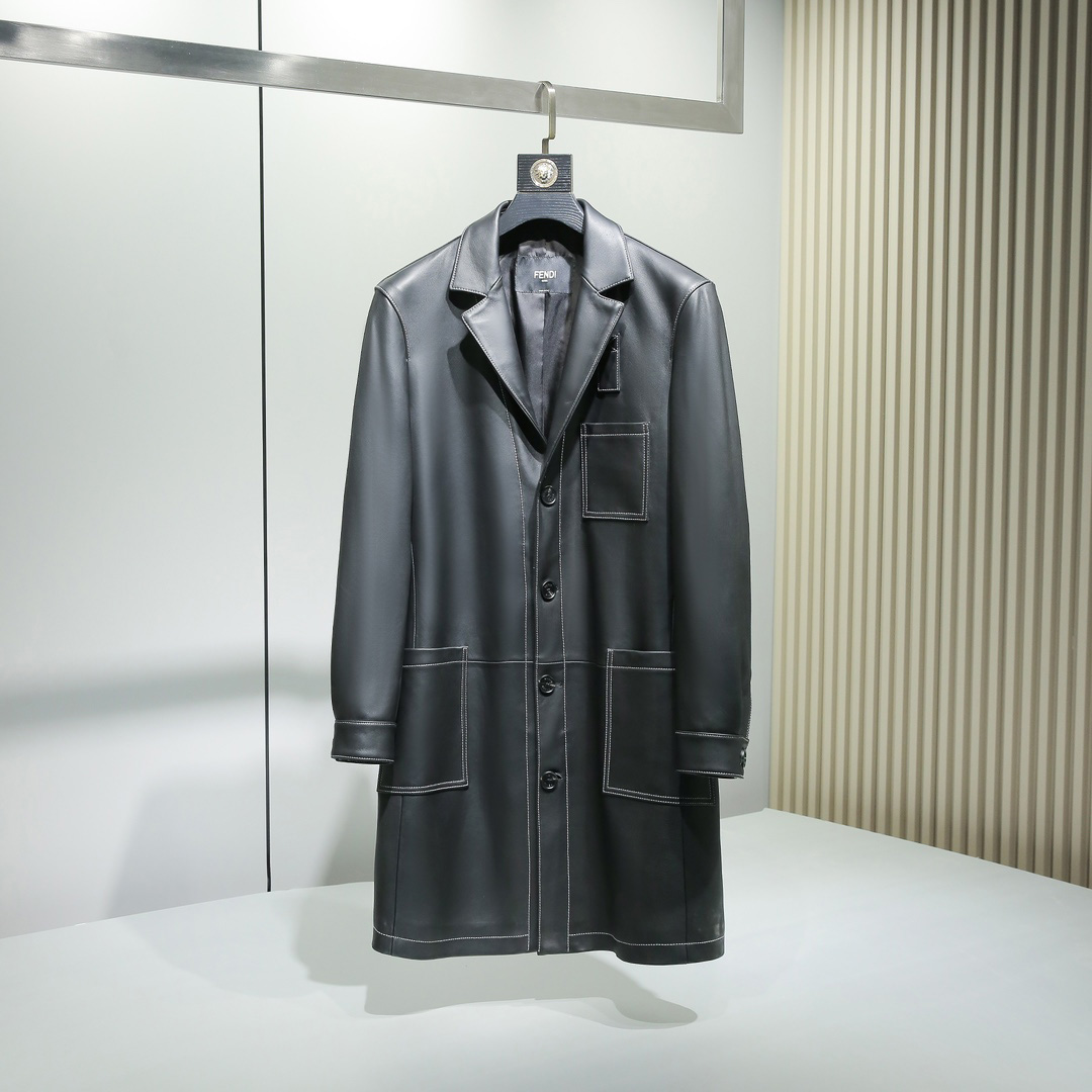 Fendi Black Leather Overcoat - FashionPlug