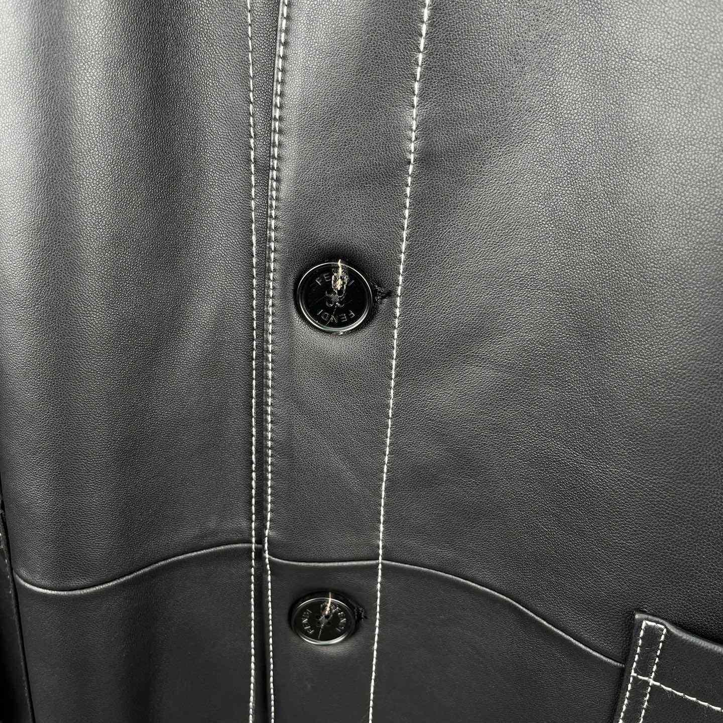 Fendi Black Leather Overcoat - FashionPlug