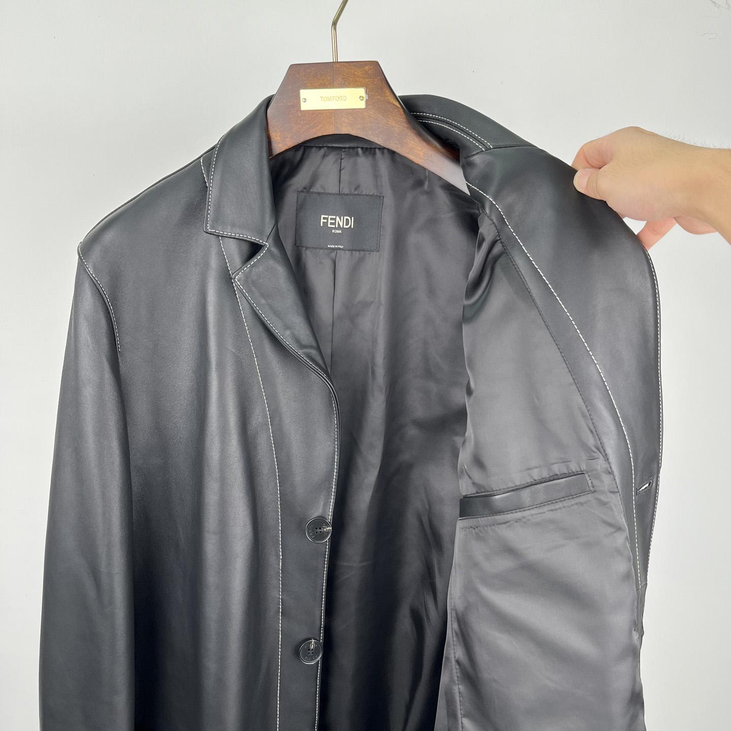 Fendi Black Leather Overcoat - FashionPlug