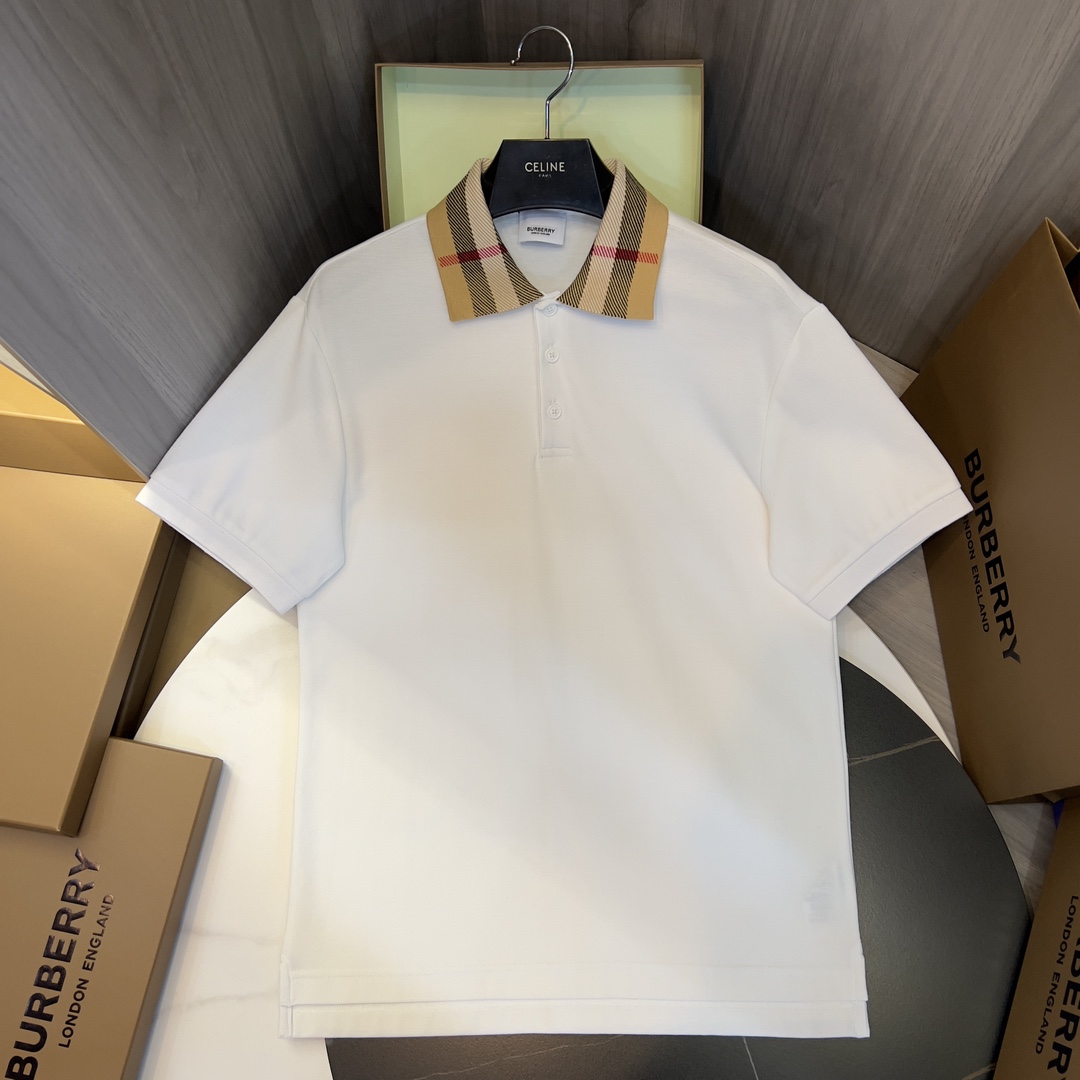 Burberry Check Collar Cotton Polo Shirt - FashionPlug