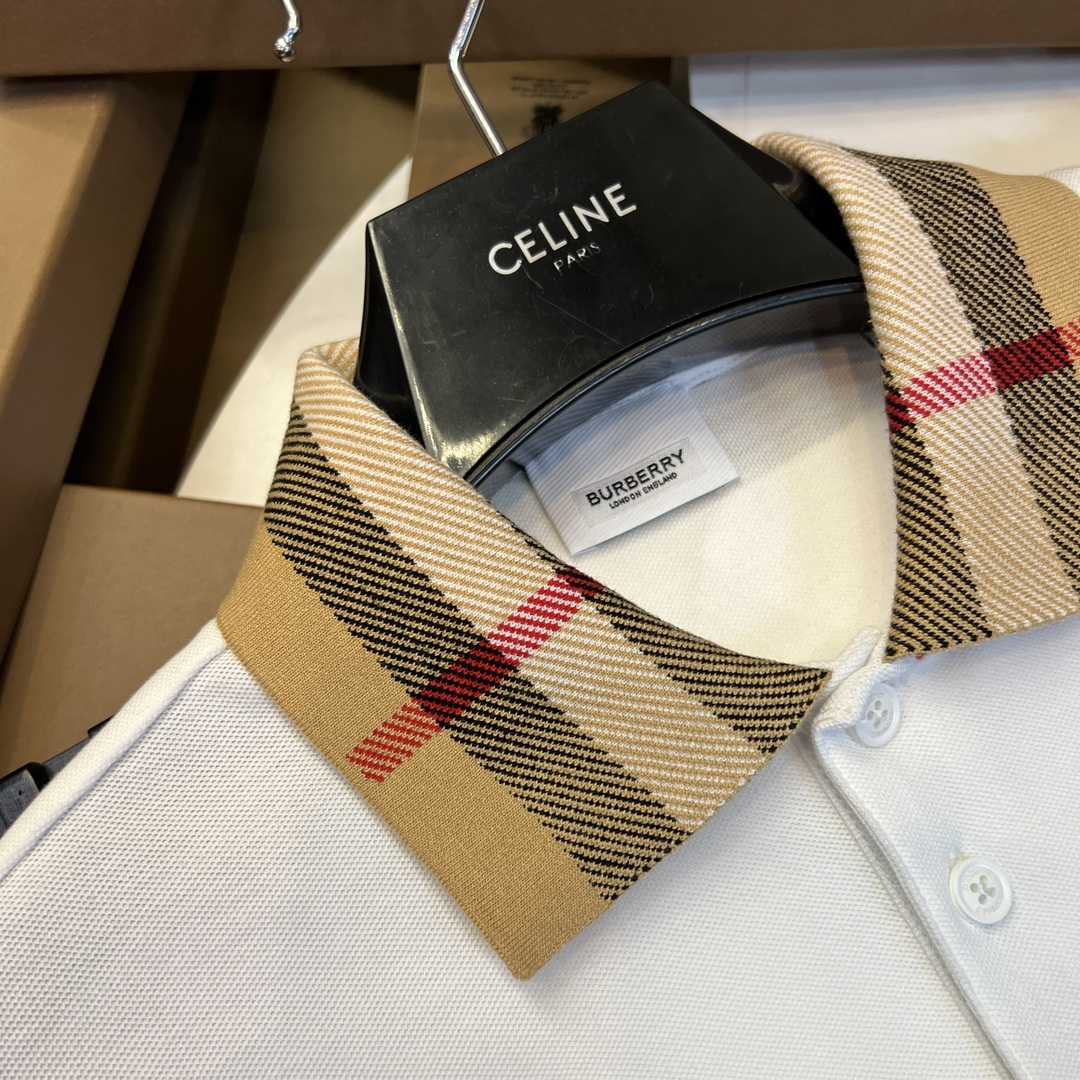 Burberry Check Collar Cotton Polo Shirt - FashionPlug