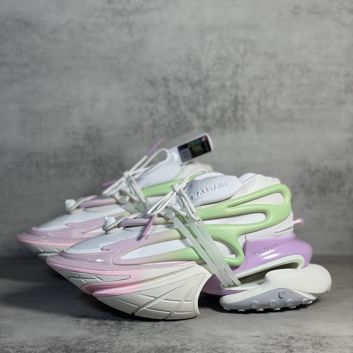 Balmain Pink Unicorn Panelled Sneakers - FashionPlug