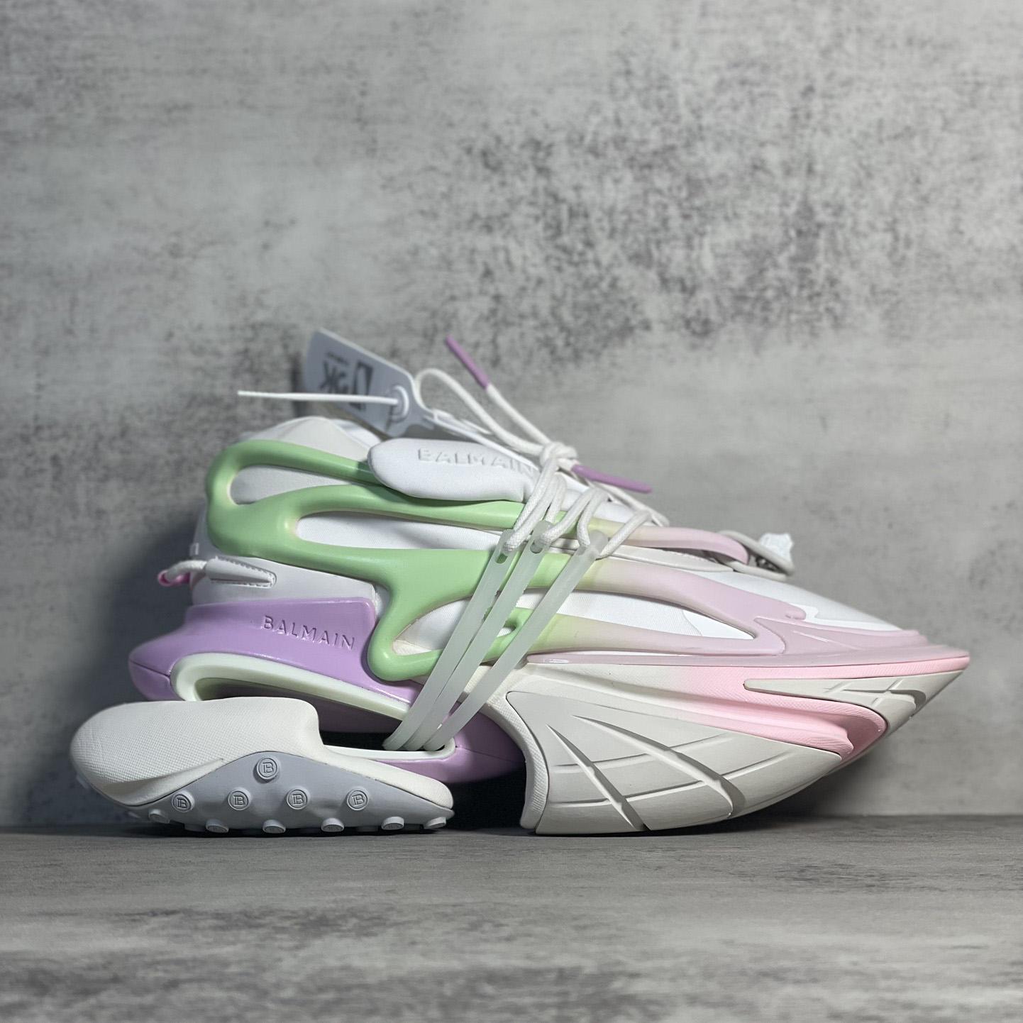 Balmain Pink Unicorn Panelled Sneakers - FashionPlug