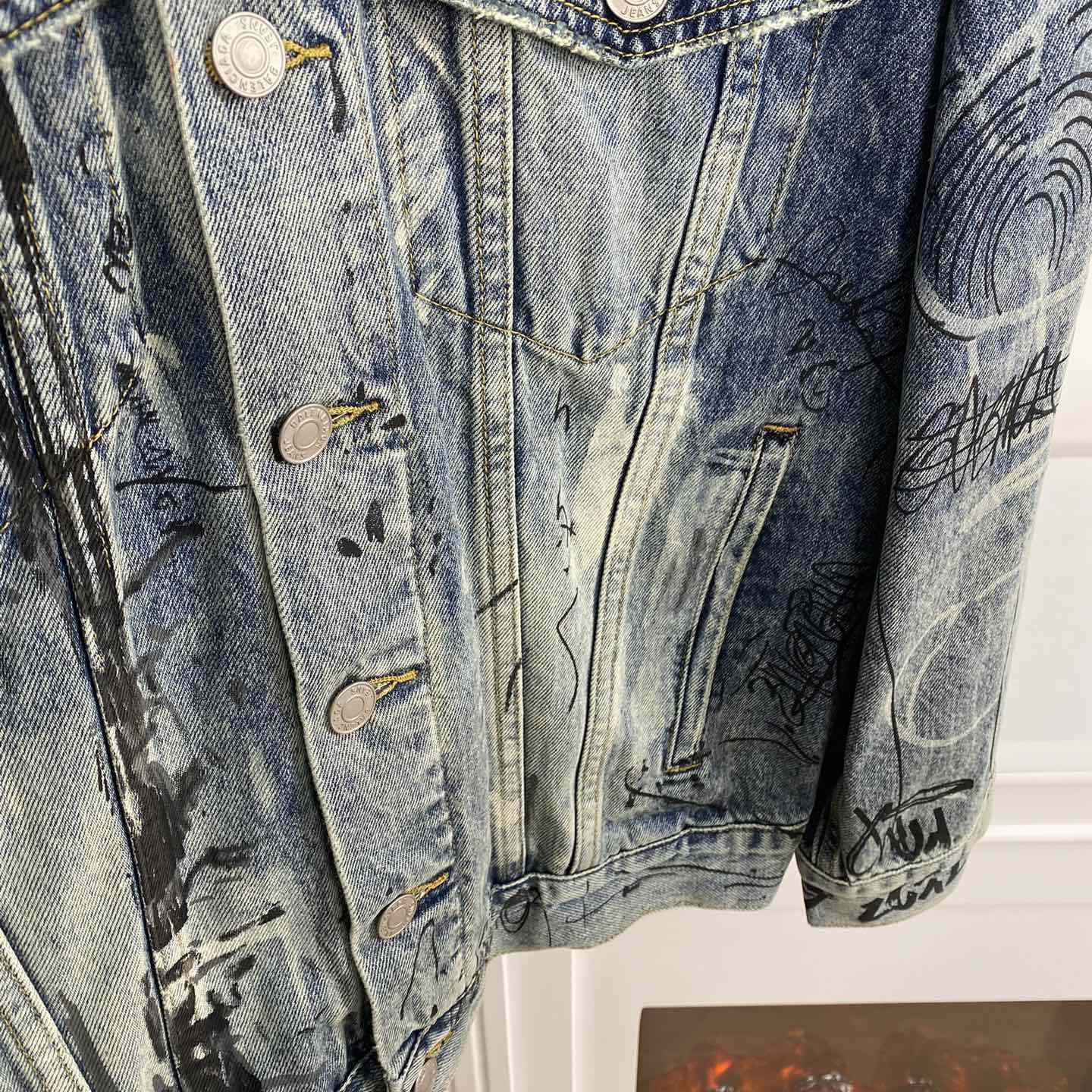 Balenciaga Blue Graffiti Denim Jacket Coat - FashionPlug