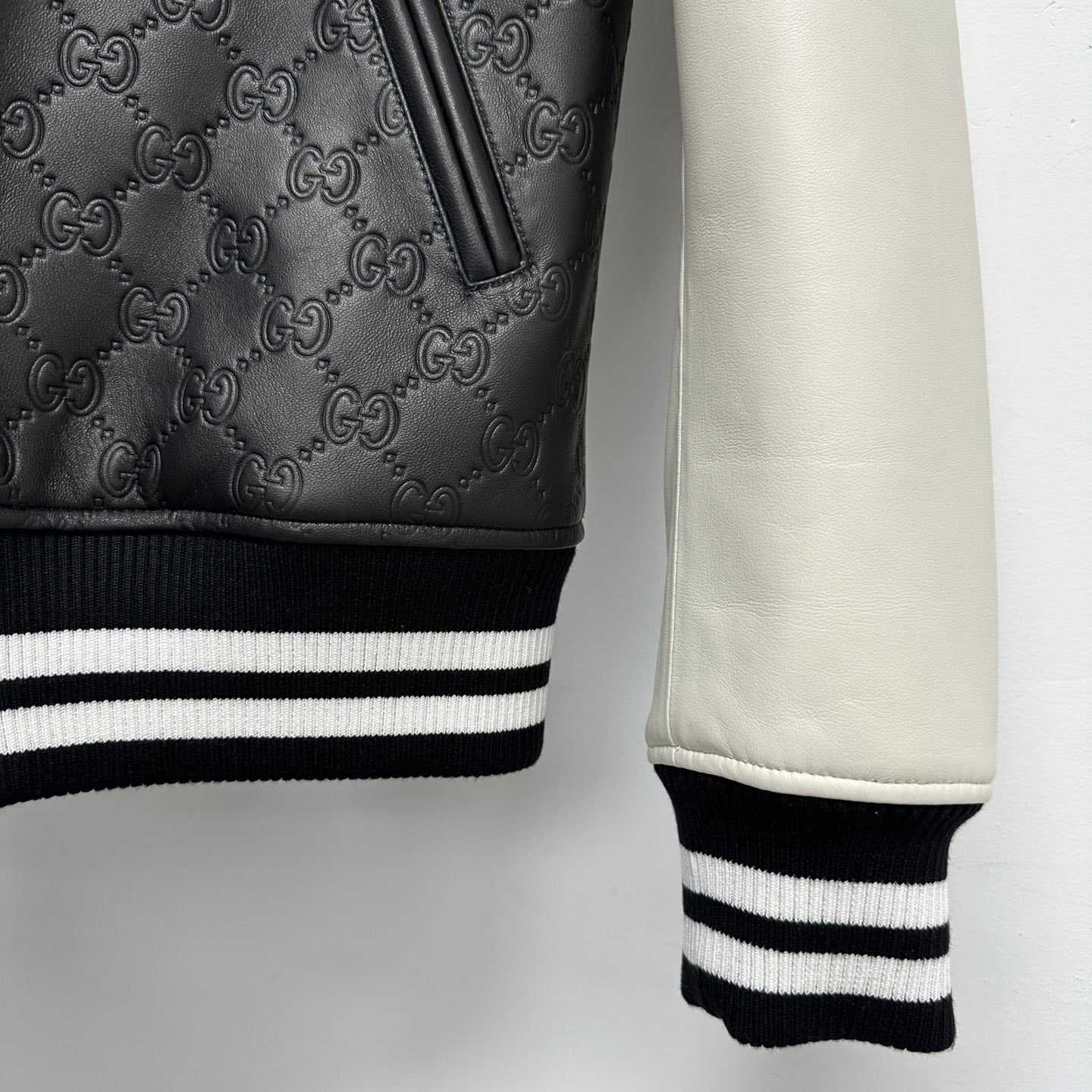 Gucci Embossed GG Leather Bomber Jacket  - FashionPlug