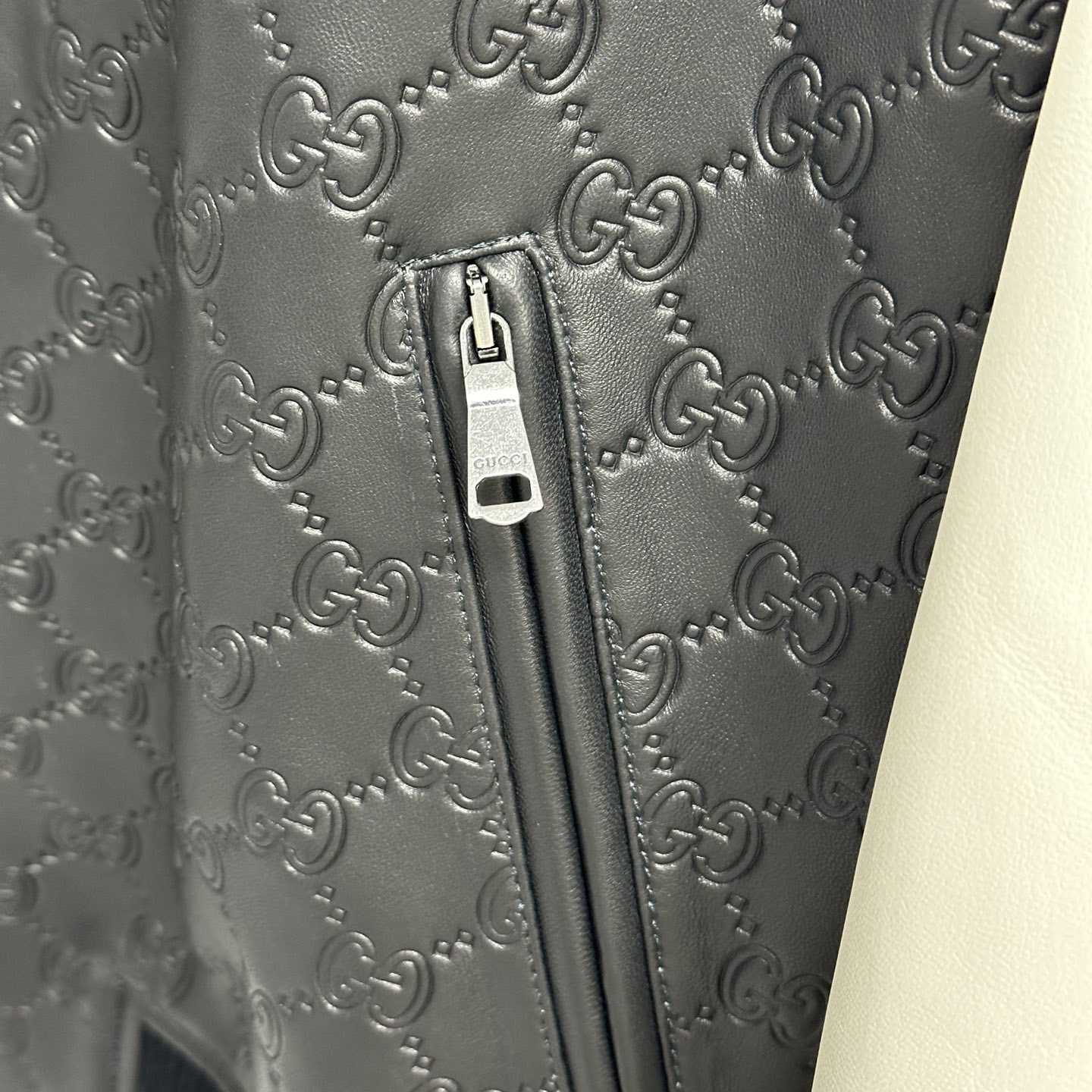 Gucci Embossed GG Leather Bomber Jacket  - FashionPlug
