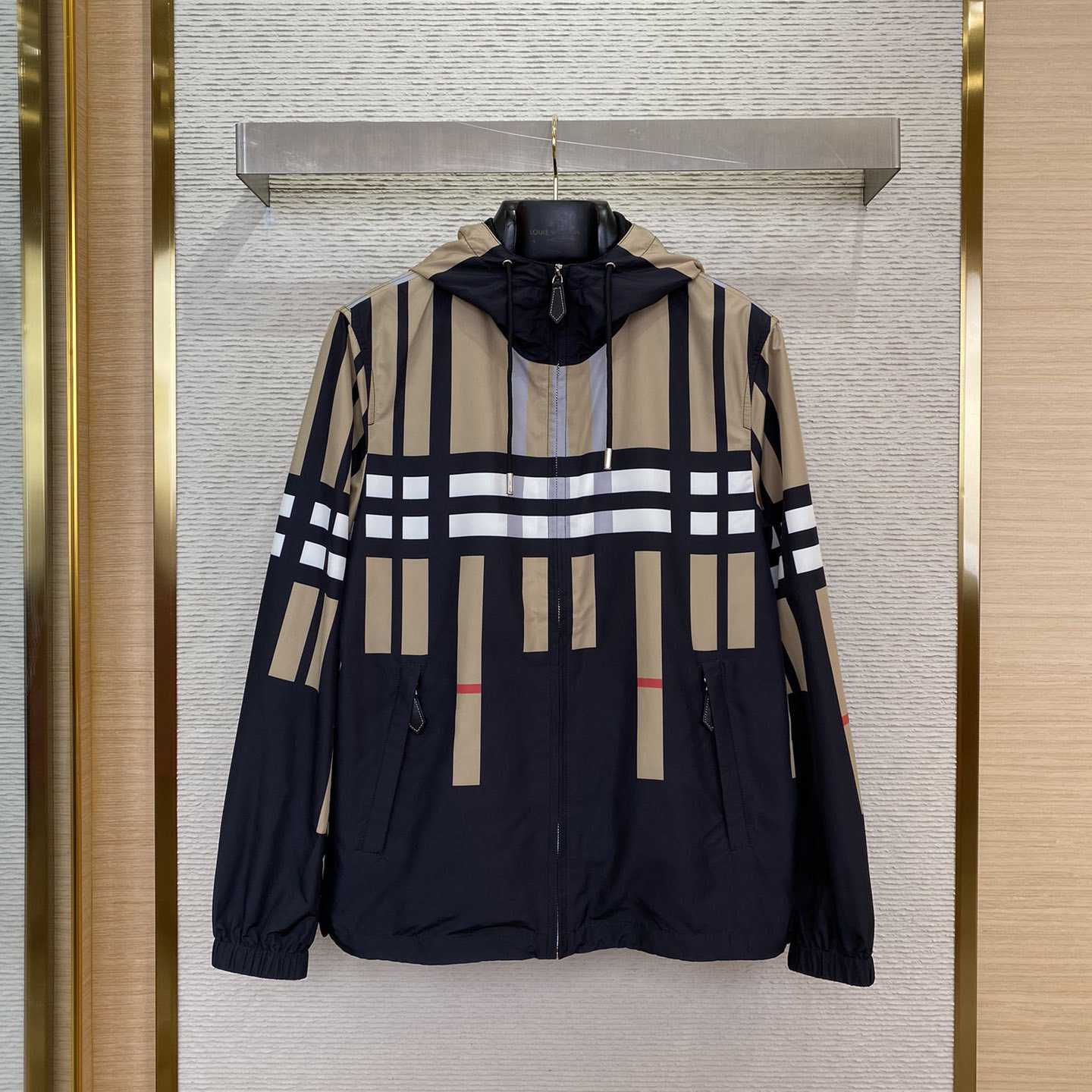 Burberry Sliced Check Nylon Hooded Jacket - FashionPlug