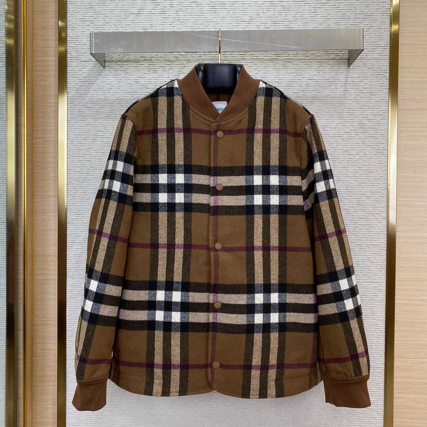 Burberry Check Wool Blend Bomber Jacket - FashionPlug