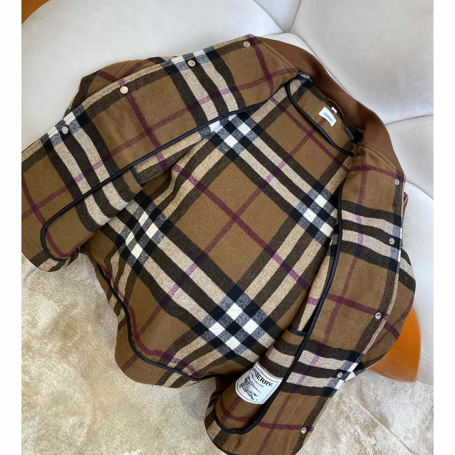 Burberry Check Wool Blend Bomber Jacket - FashionPlug