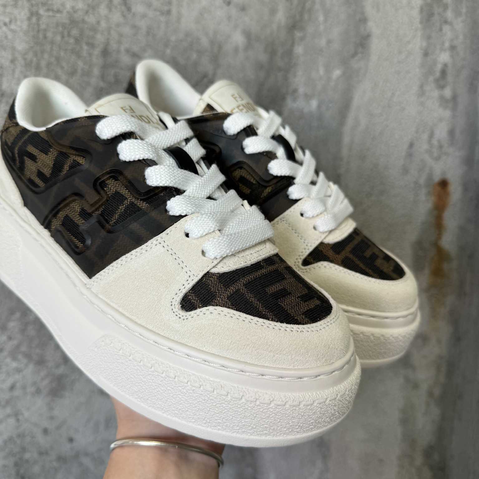 Fendi Match Canvas And White Suede Platform Low-tops - FashionPlug