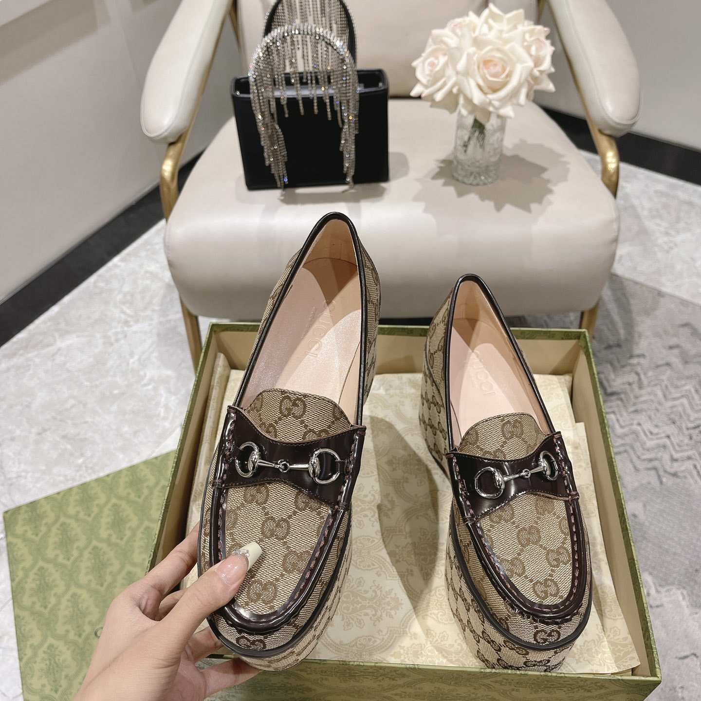 Gucci Women's Horsebit Wedge Loafer - FashionPlug