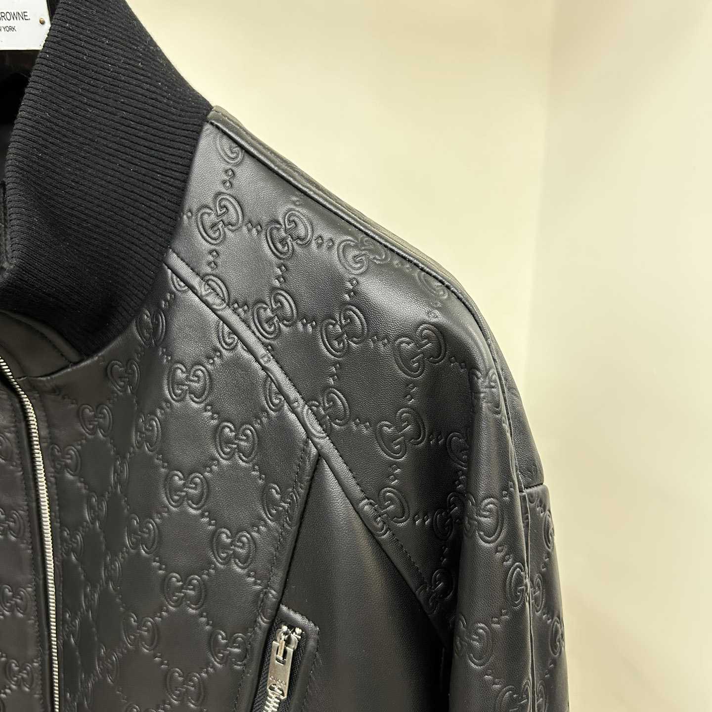 Gucci GG Embossed Bomber Jacket In Black - FashionPlug