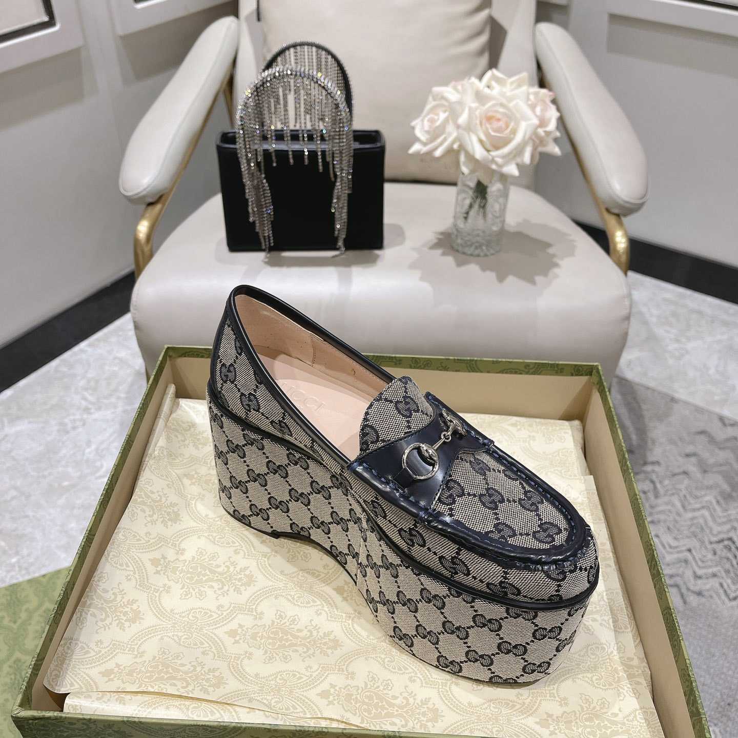 Gucci Women's Horsebit Wedge Loafer - FashionPlug