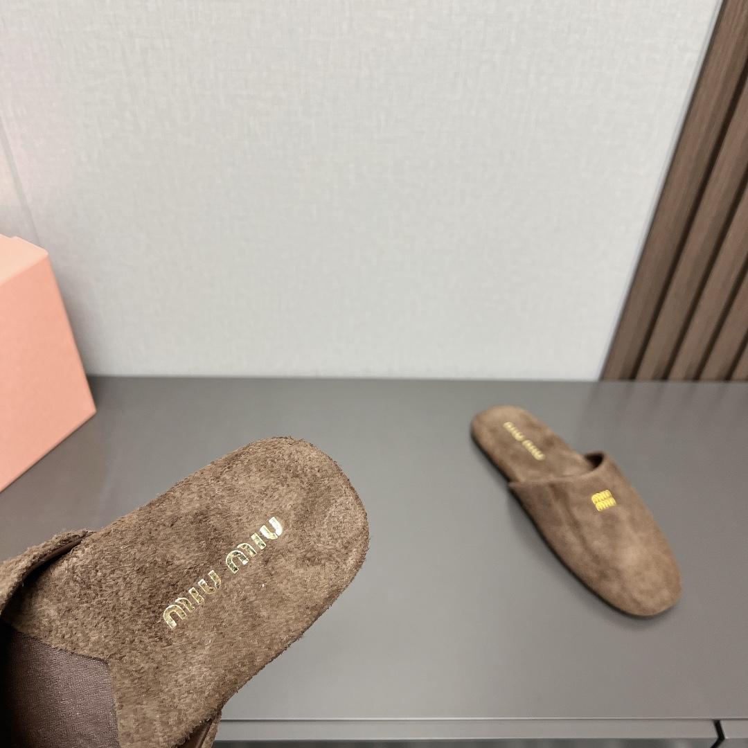 Miu Miu Suede Slippers - FashionPlug