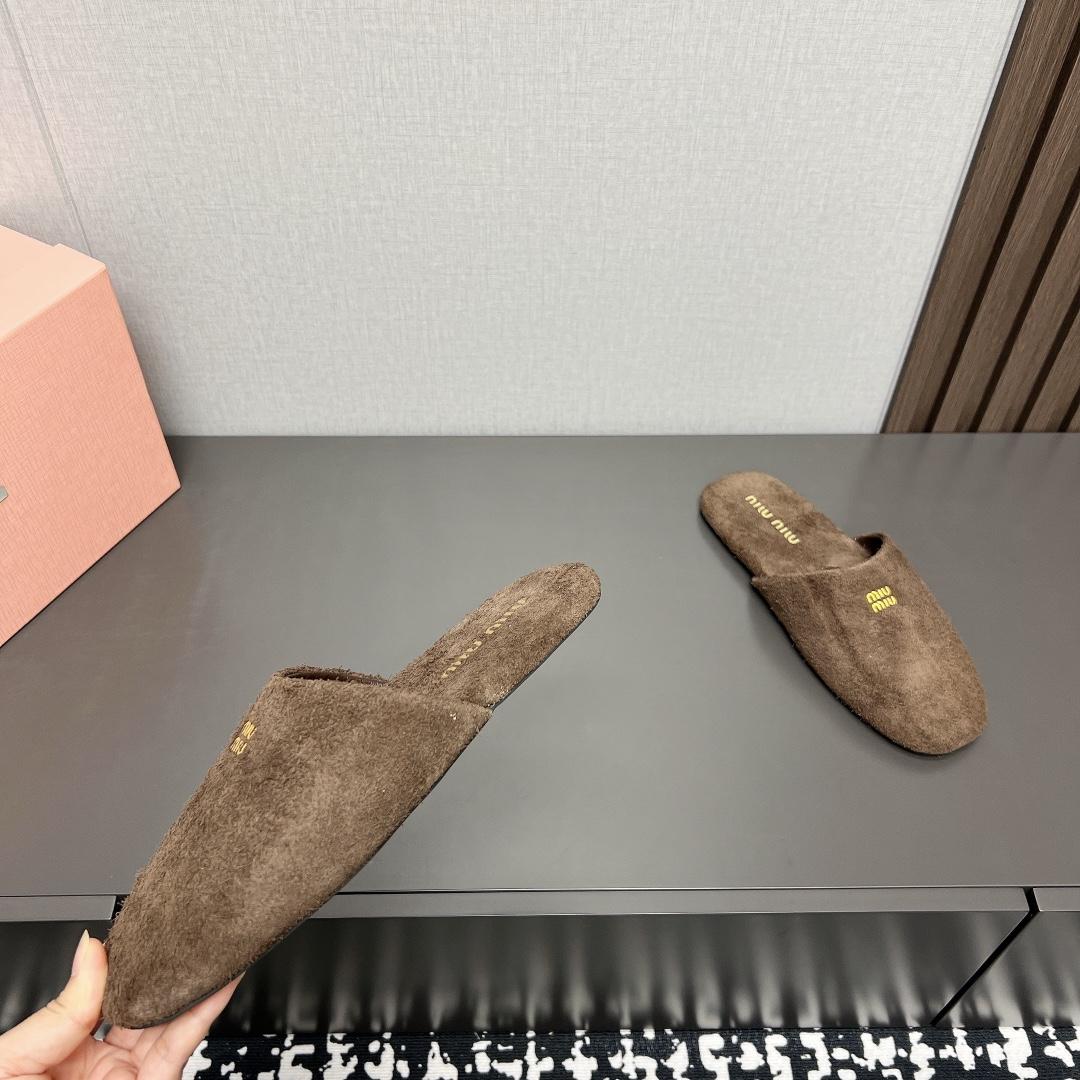 Miu Miu Suede Slippers - FashionPlug