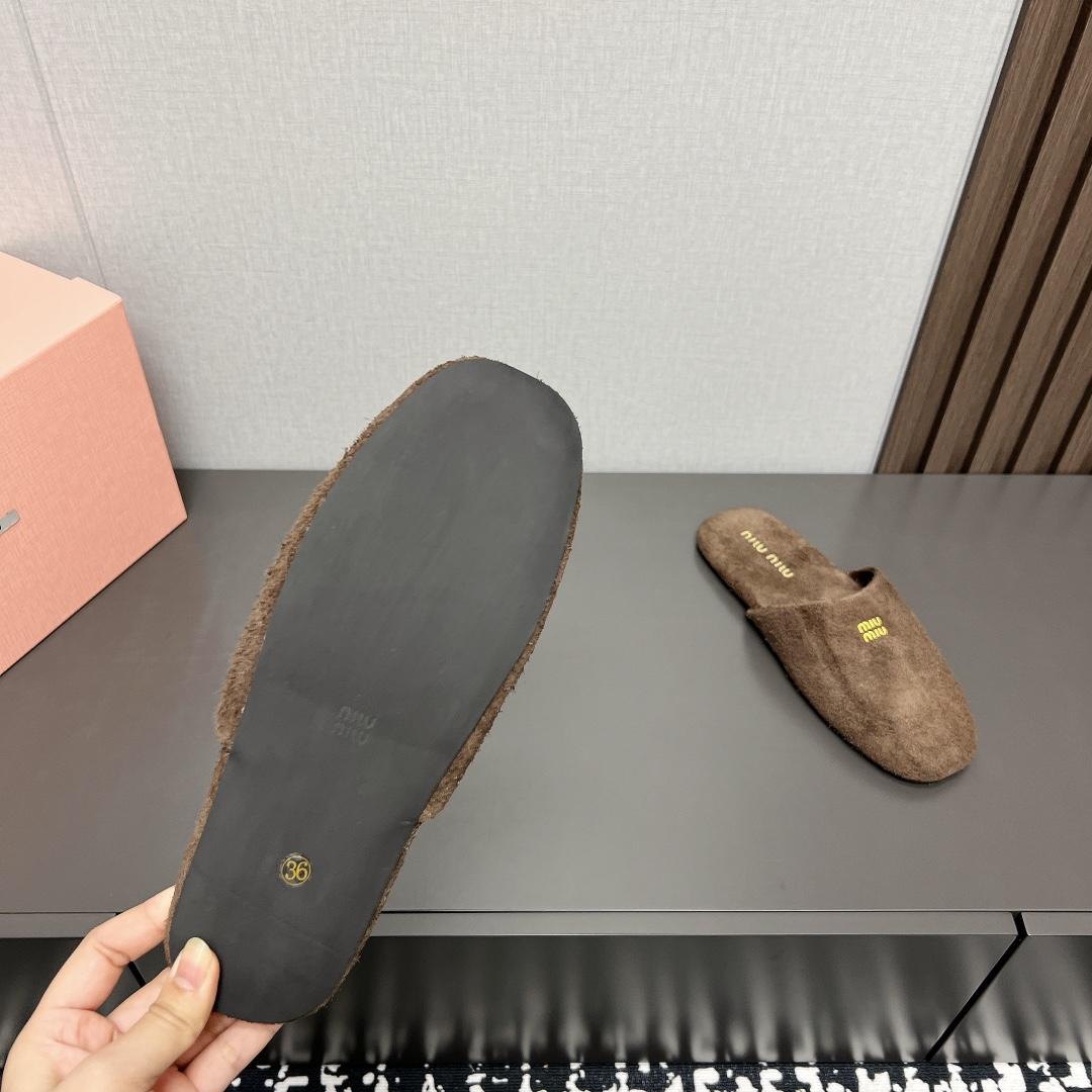 Miu Miu Suede Slippers - FashionPlug