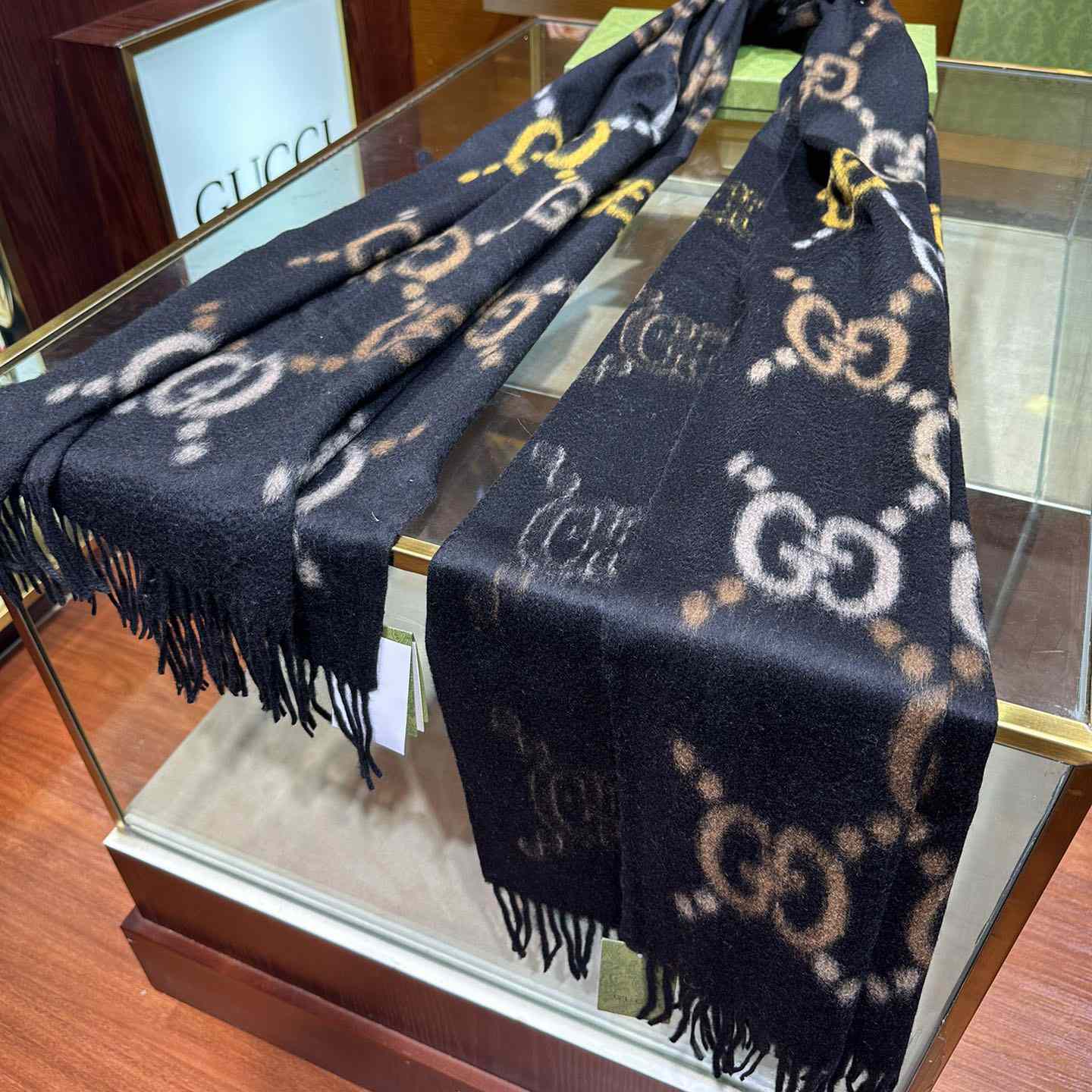 Gucci GG Jacquard Wool Silk Scarf - FashionPlug