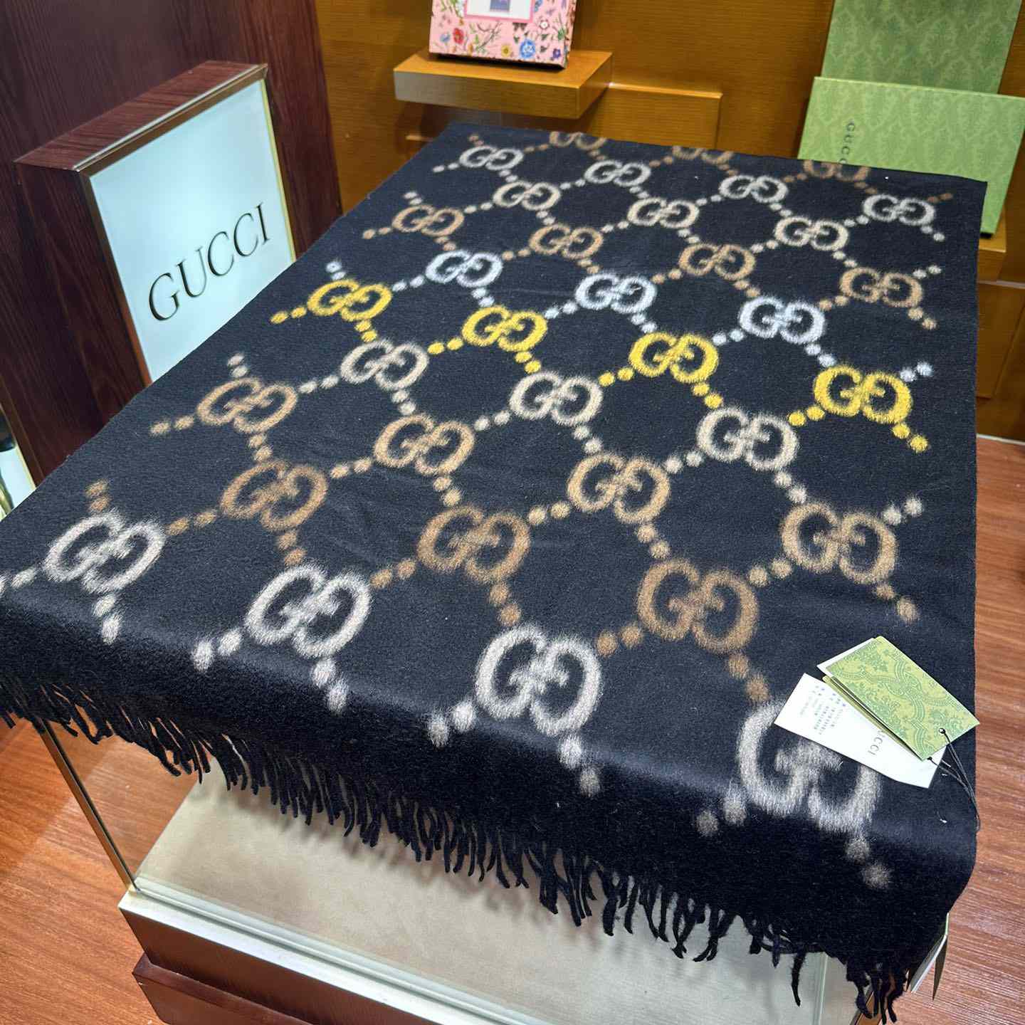 Gucci GG Jacquard Wool Silk Scarf - FashionPlug