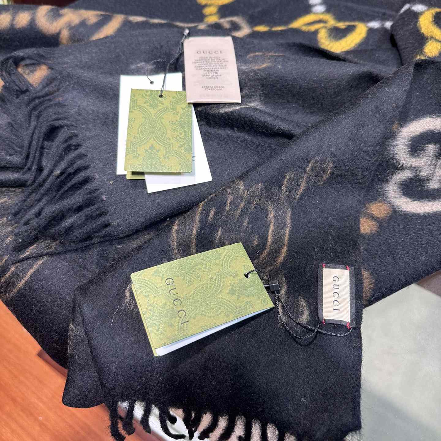 Gucci GG Jacquard Wool Silk Scarf - FashionPlug