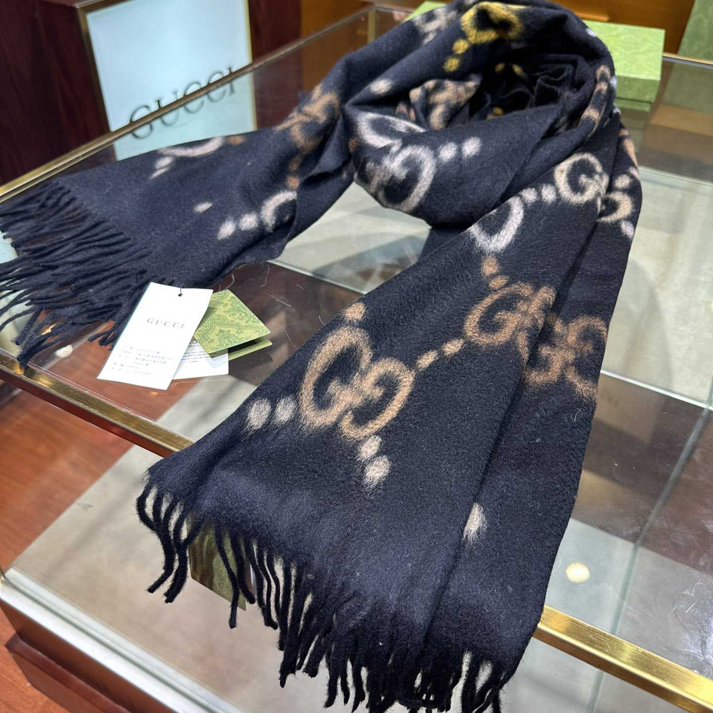 Gucci GG Jacquard Wool Silk Scarf - FashionPlug