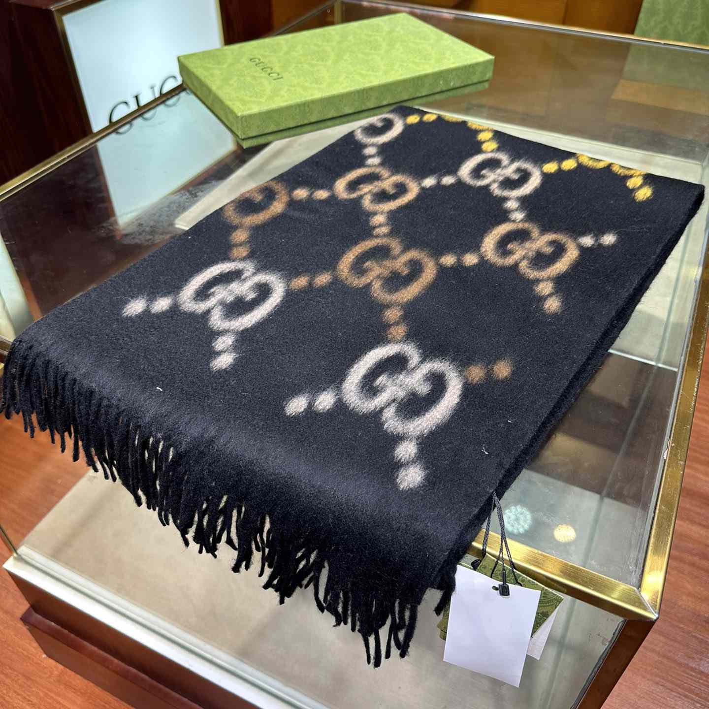 Gucci GG Jacquard Wool Silk Scarf - FashionPlug