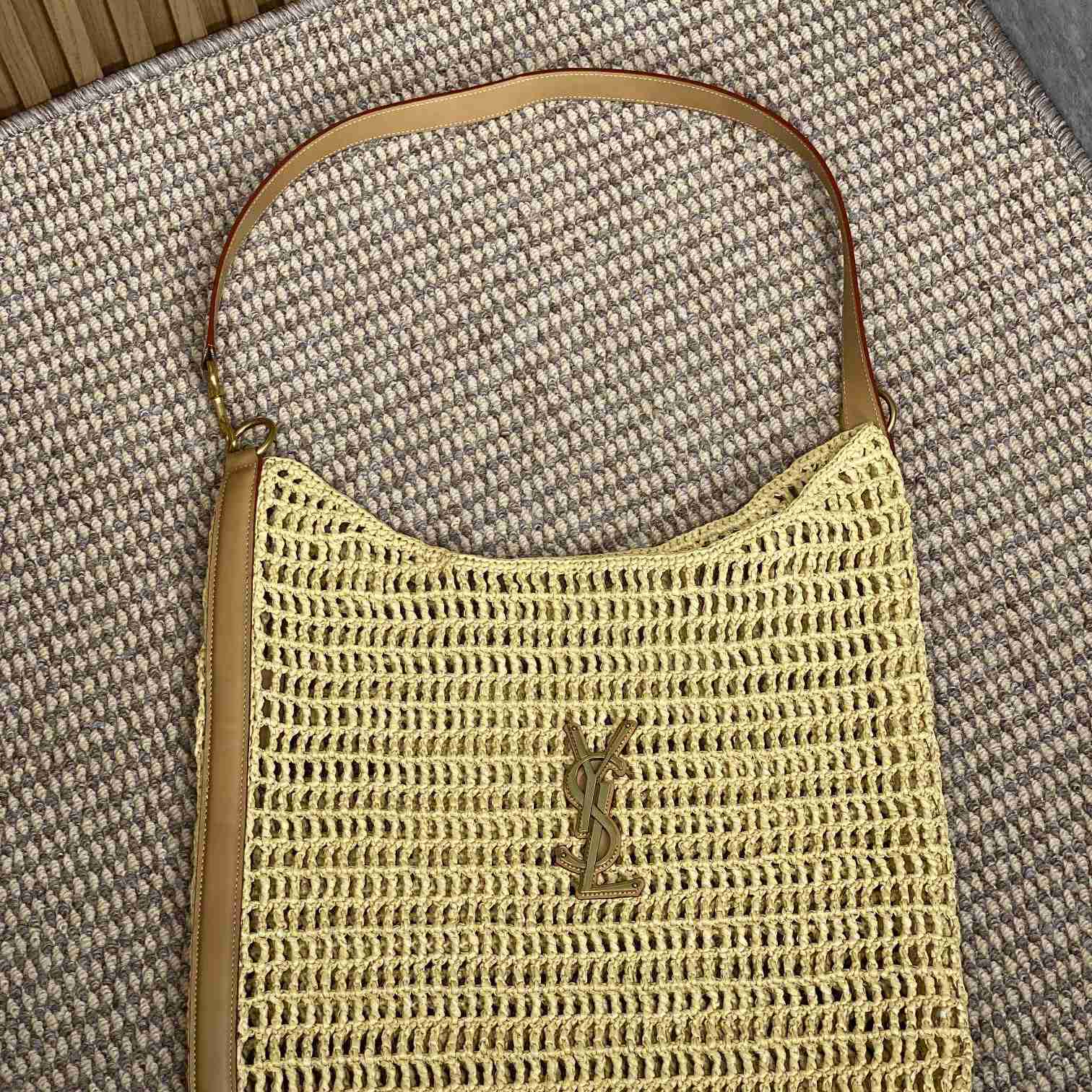 Saint Laurent Oxalis In Raffia Crochet And Leather - FashionPlug