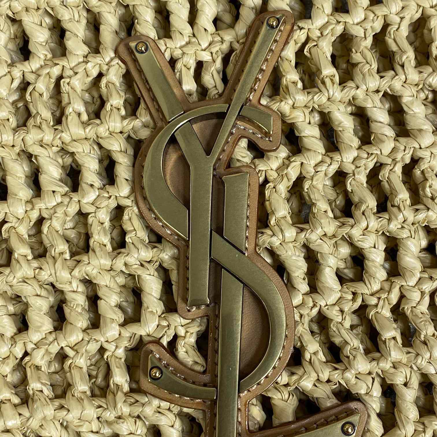 Saint Laurent Oxalis In Raffia Crochet And Leather - FashionPlug