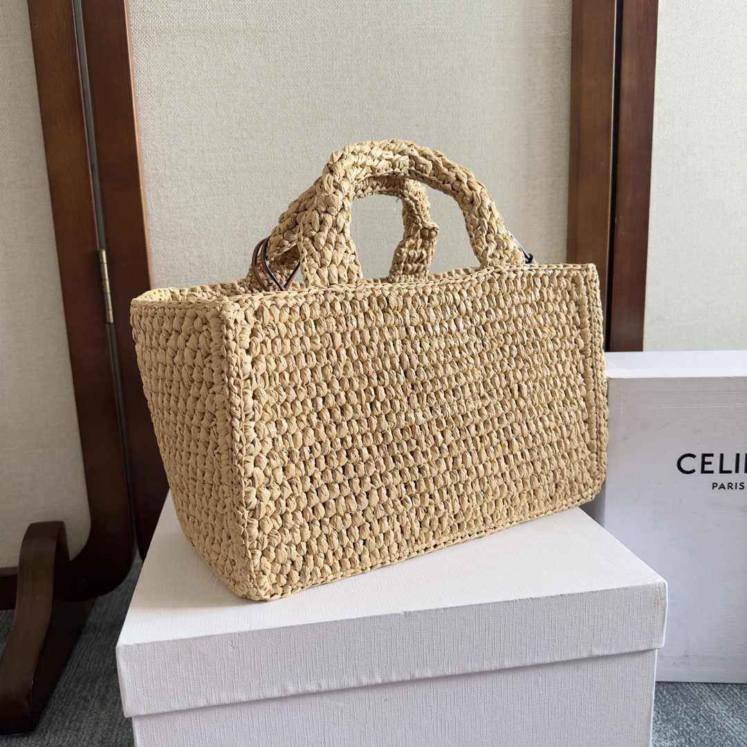 Celine Small Cabas Thais In Raffia And Calfskin - FashionPlug
