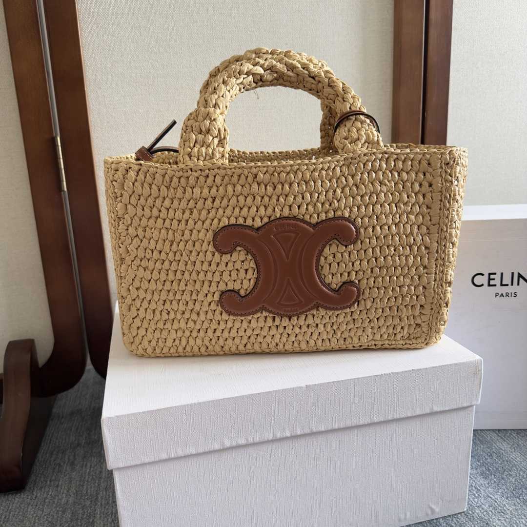 Celine Small Cabas Thais In Raffia And Calfskin - FashionPlug
