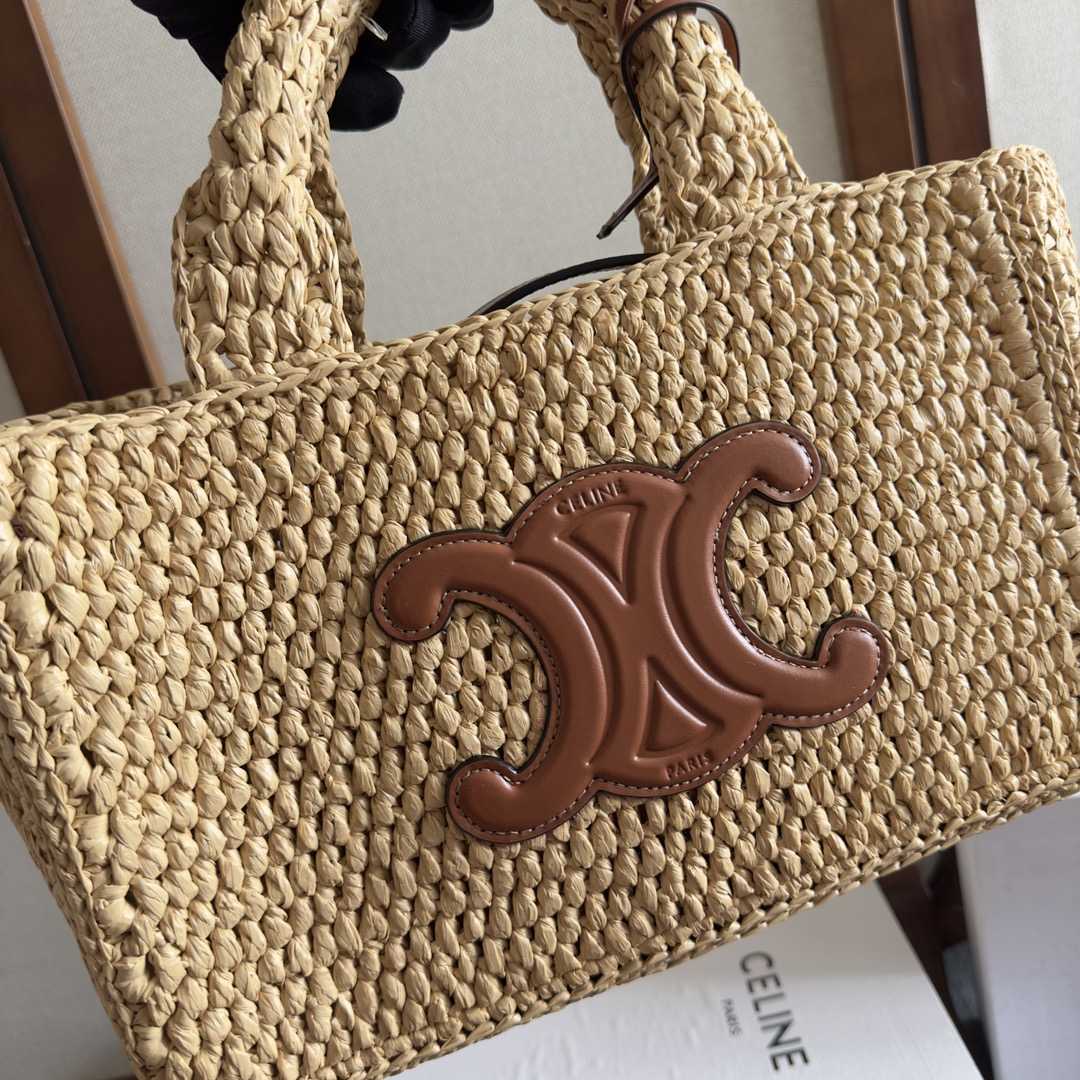 Celine Small Cabas Thais In Raffia And Calfskin - FashionPlug