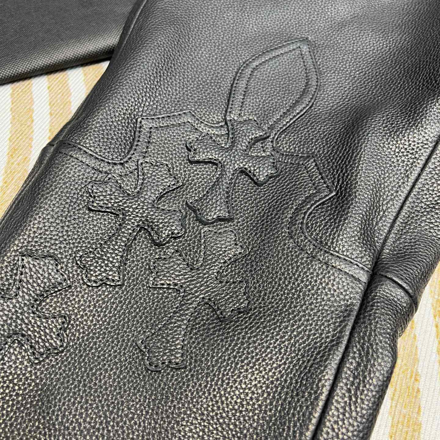 Chrome Heart Cross Patch Leather Pants - FashionPlug