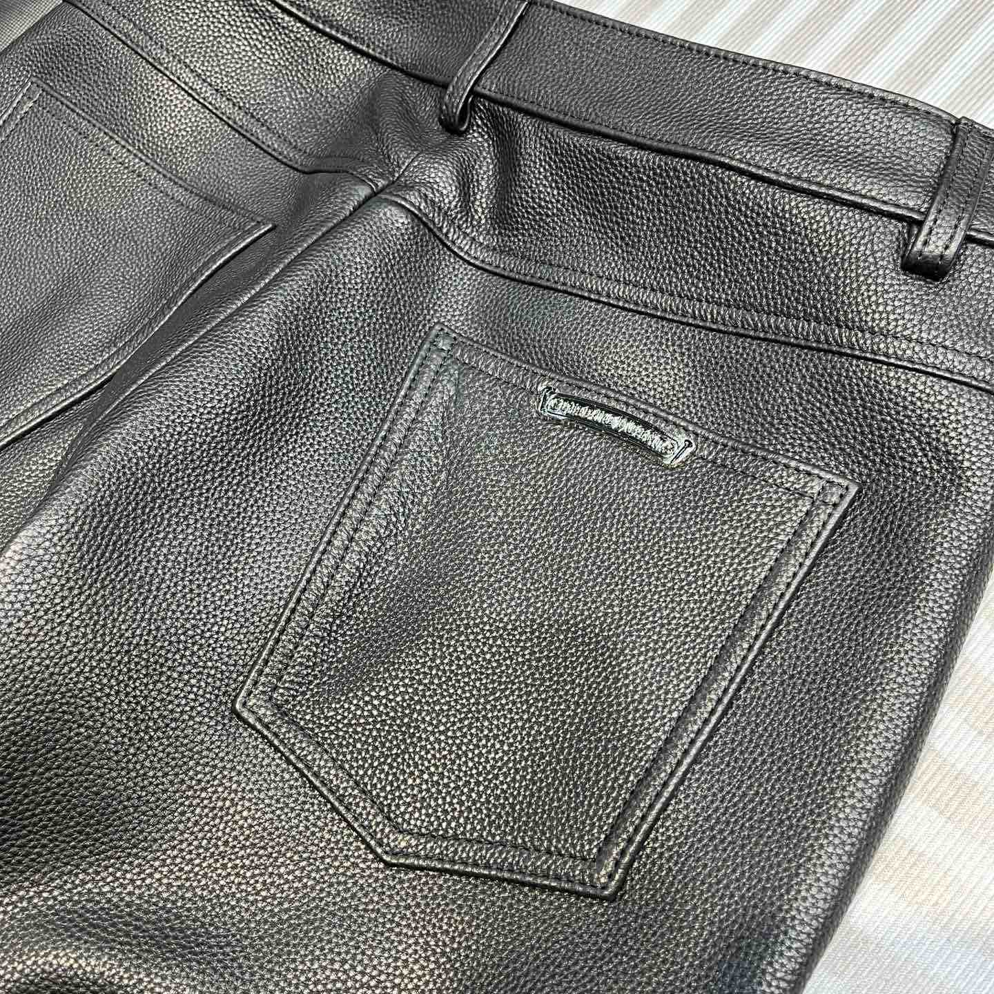 Chrome Heart Cross Patch Leather Pants - FashionPlug