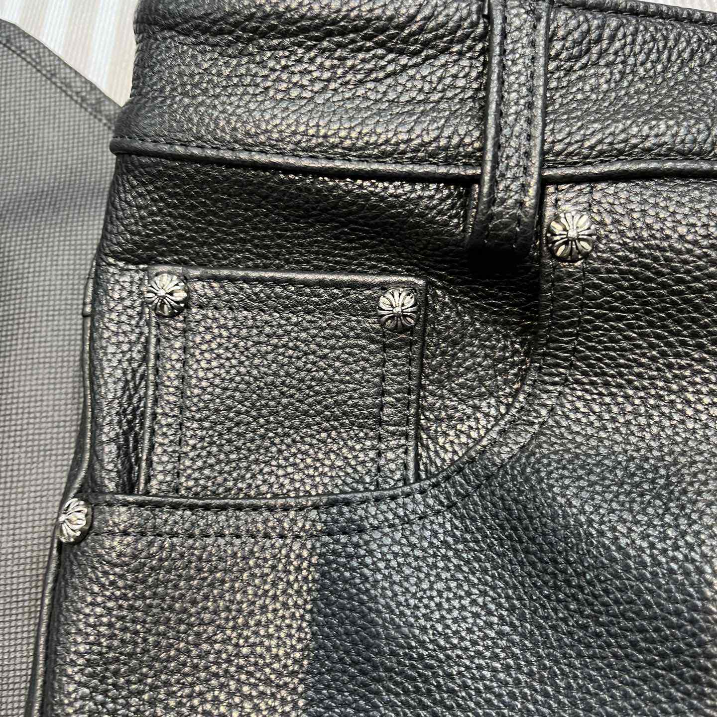 Chrome Heart Cross Patch Leather Pants - FashionPlug