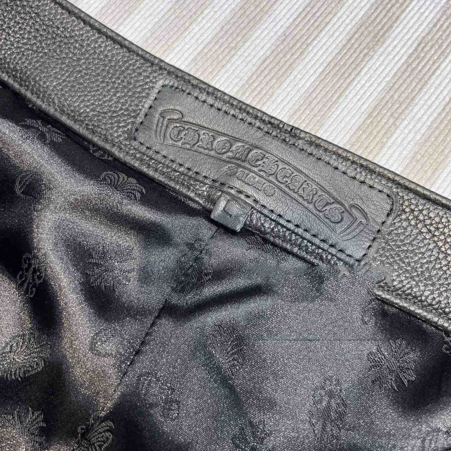 Chrome Heart Cross Patch Leather Pants - FashionPlug