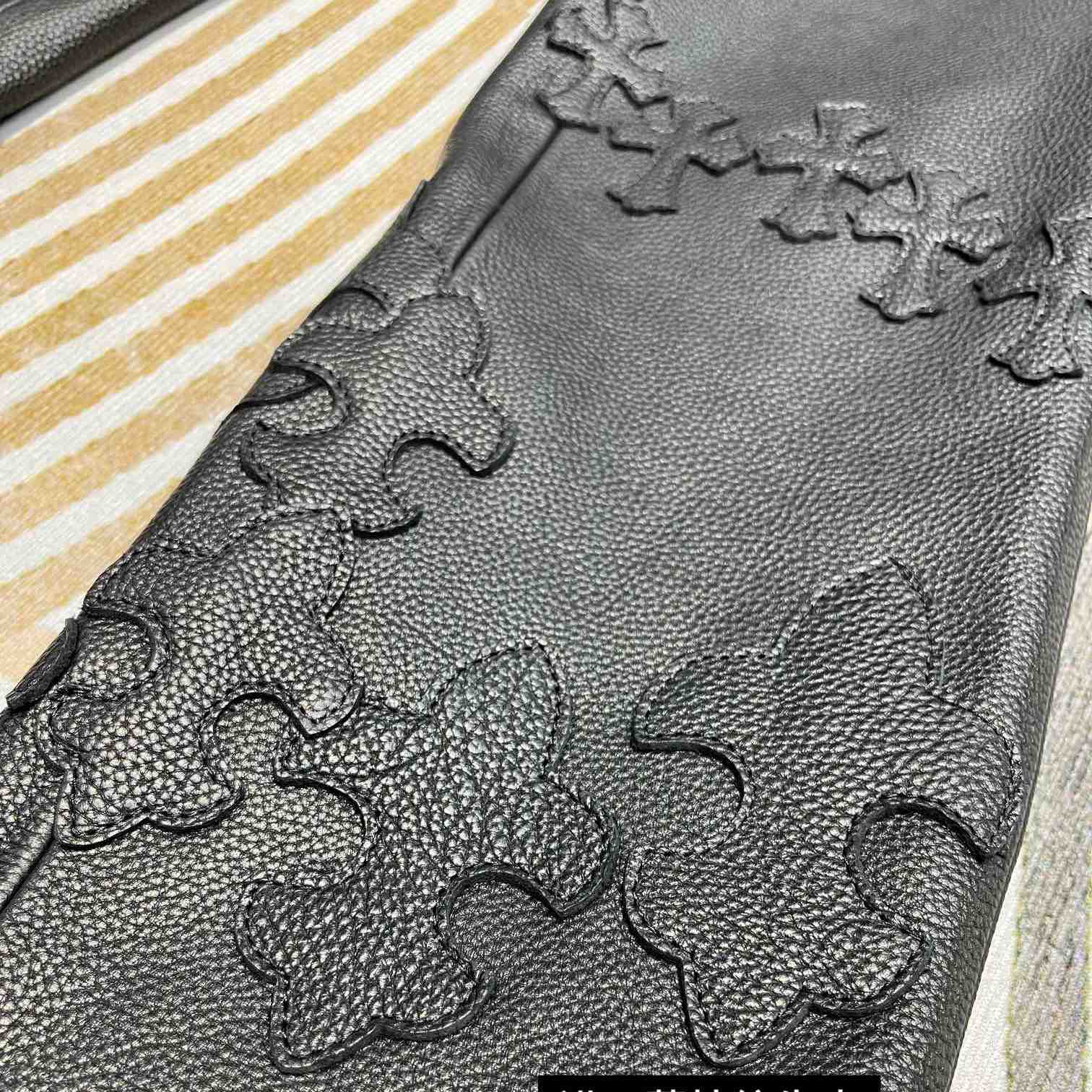 Chrome Heart Cross Patch Leather Pants - FashionPlug