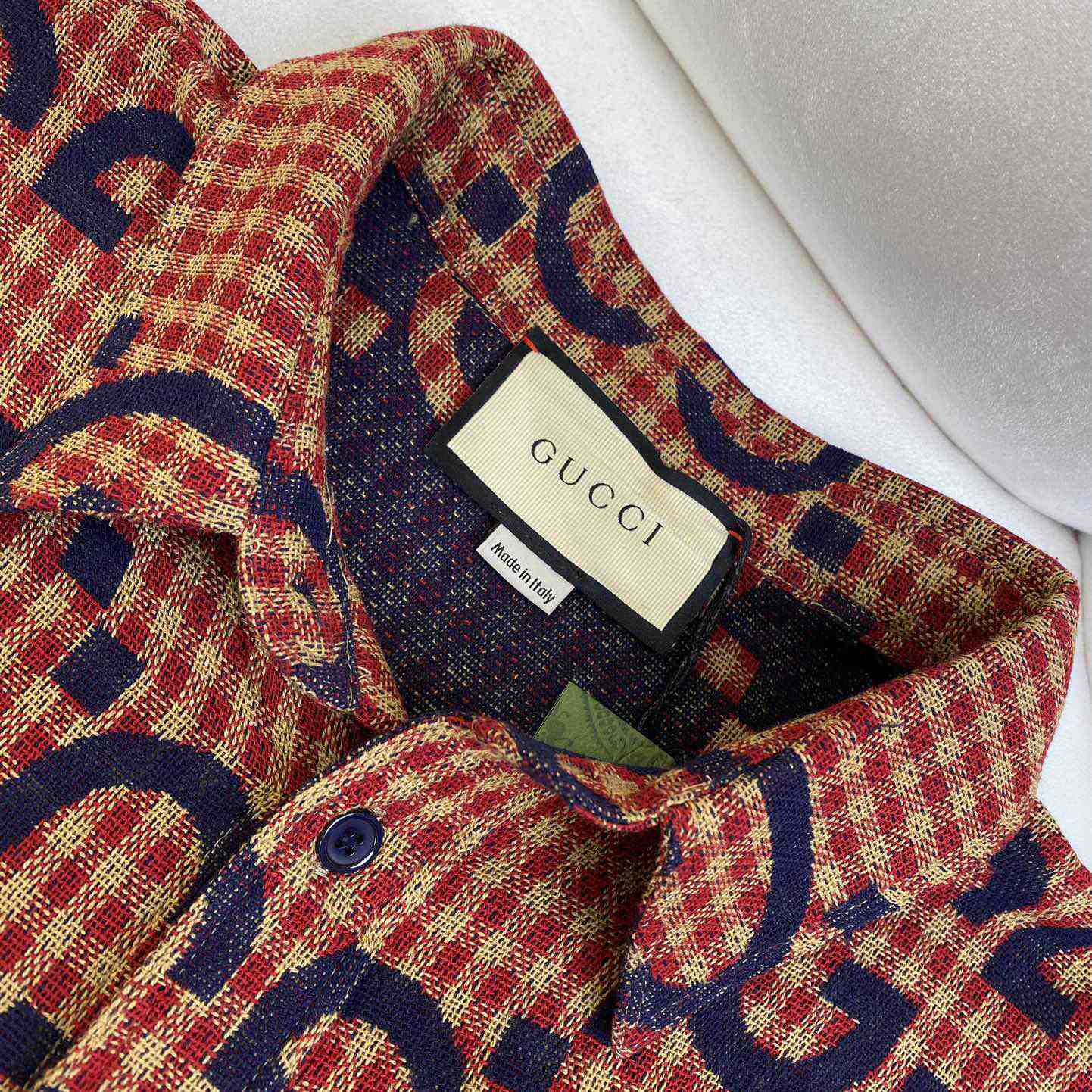 Gucci Brown Maxi GG Gingham Wool Shirt - FashionPlug