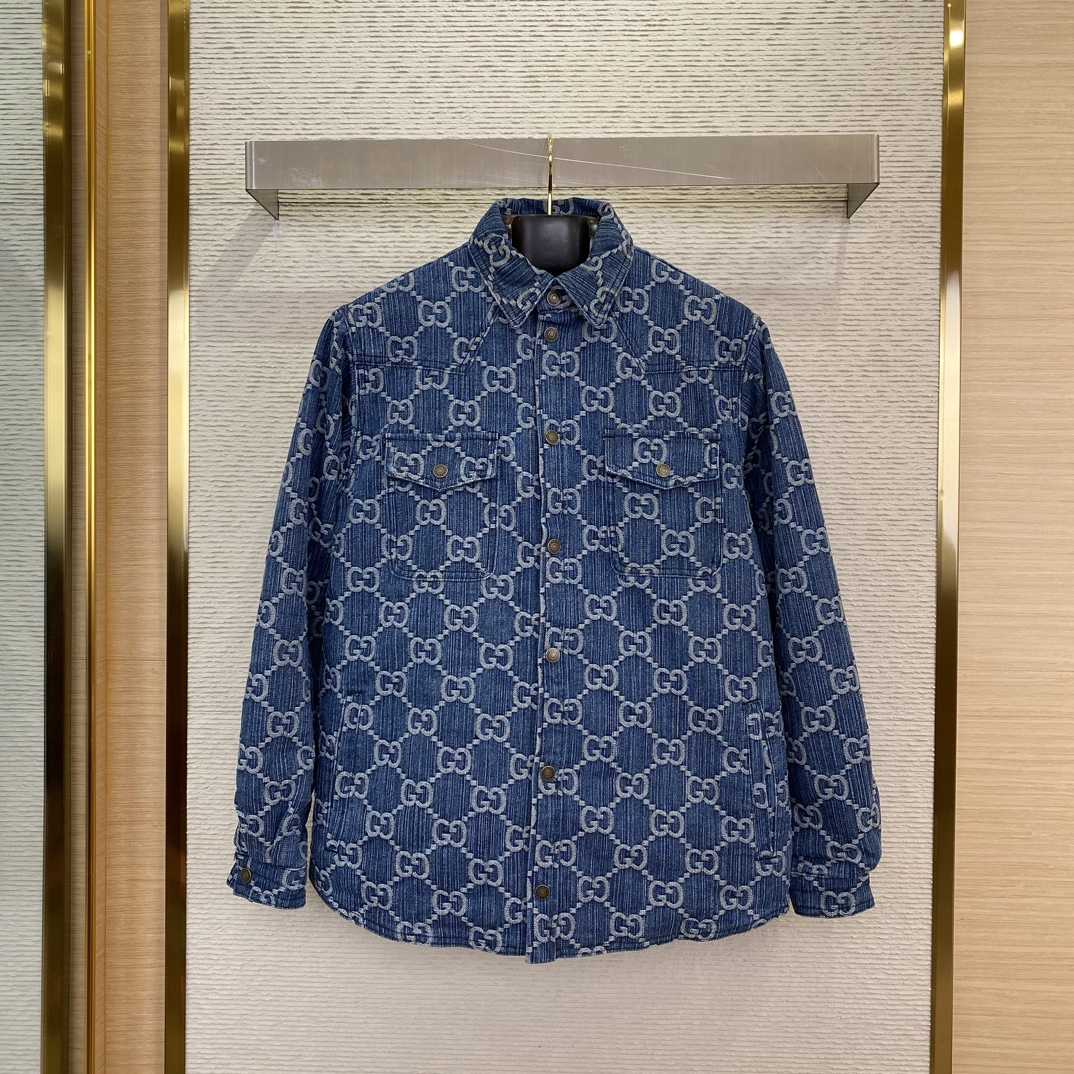 Gucci GG Jacquard Denim Shirt - FashionPlug