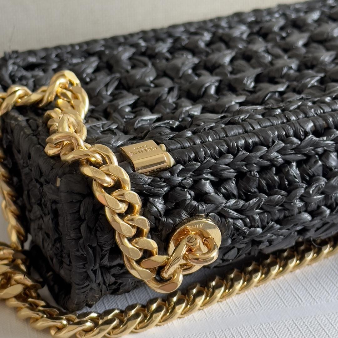 Celine Chain Shoulder Bag Claude In Raffia Effect Textile - FashionPlug