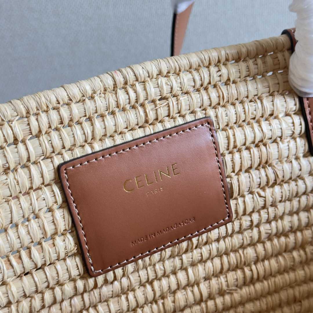 Celine Classic Panier Medium Braided Triomphe In Raffia And Calfskin - FashionPlug