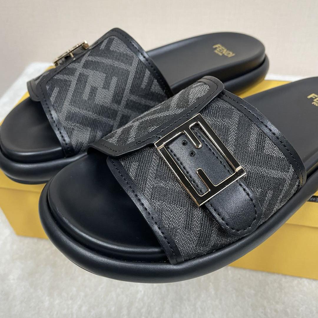 Fendi Feel Black Fabric Slides - FashionPlug