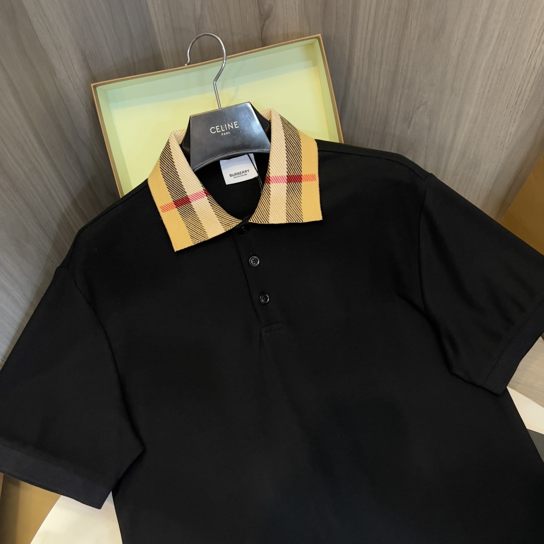 Burberry Check Collar Cotton Polo Shirt - FashionPlug