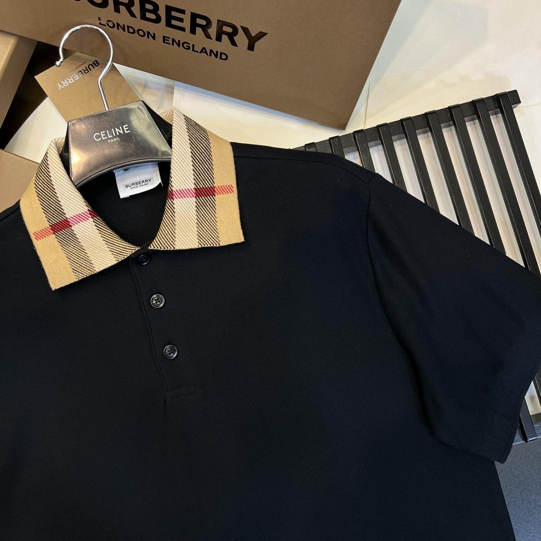 Burberry Check Collar Cotton Polo Shirt - FashionPlug