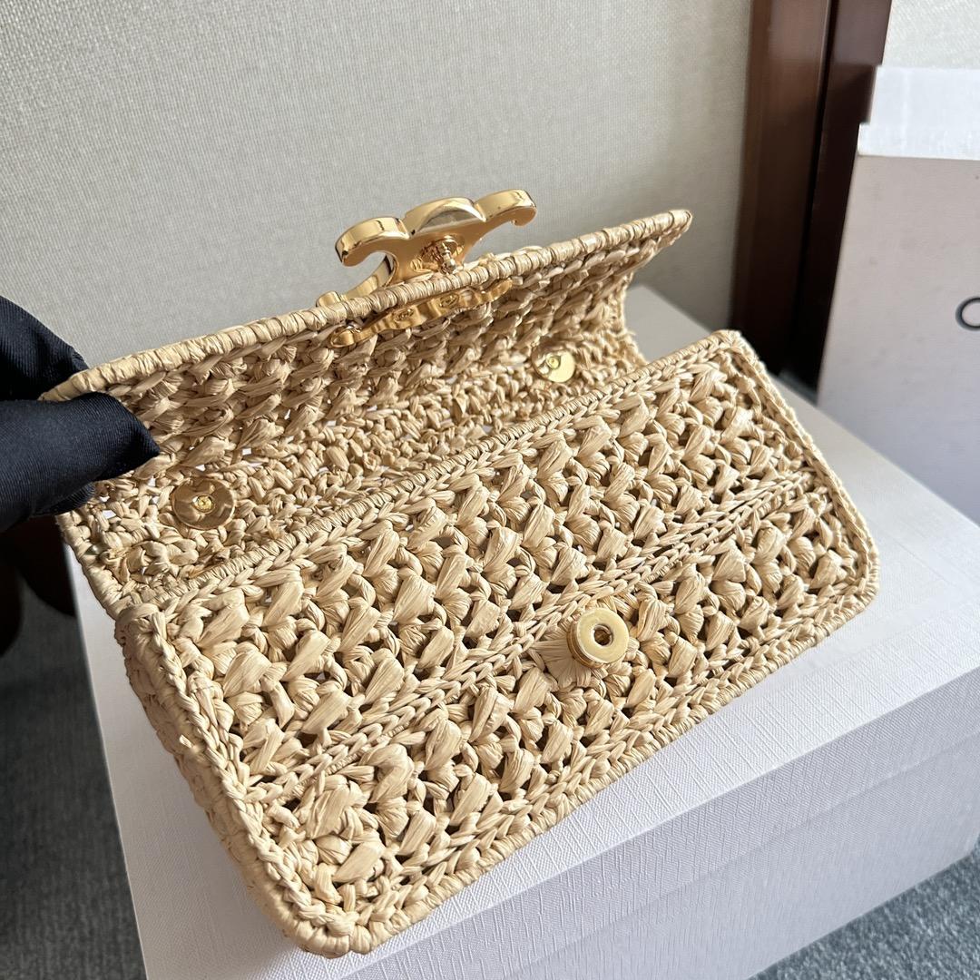 Celine Chain Shoulder Bag Claude In Raffia Effect Textile - FashionPlug