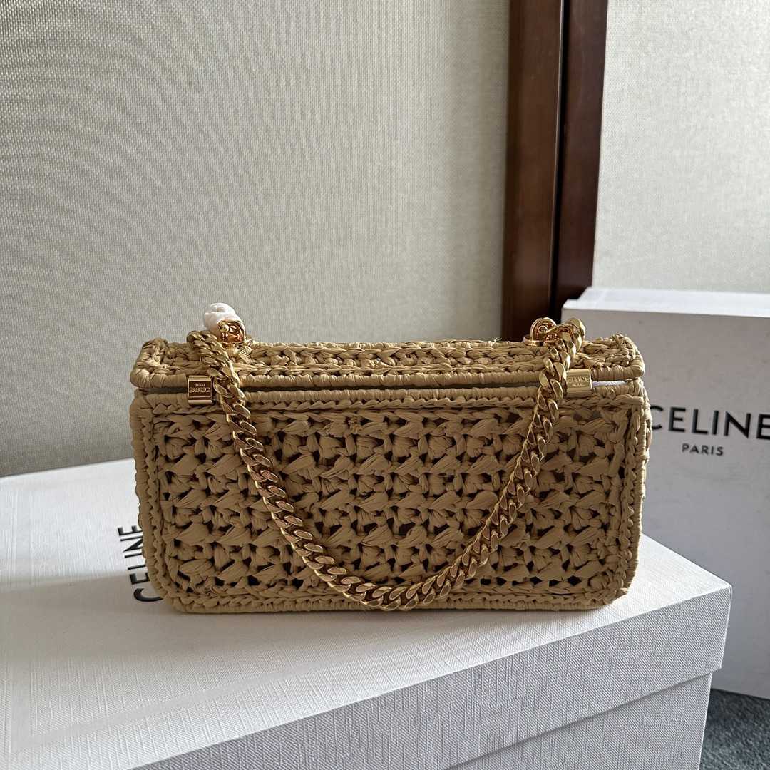 Celine Chain Shoulder Bag Claude In Raffia Effect Textile - FashionPlug