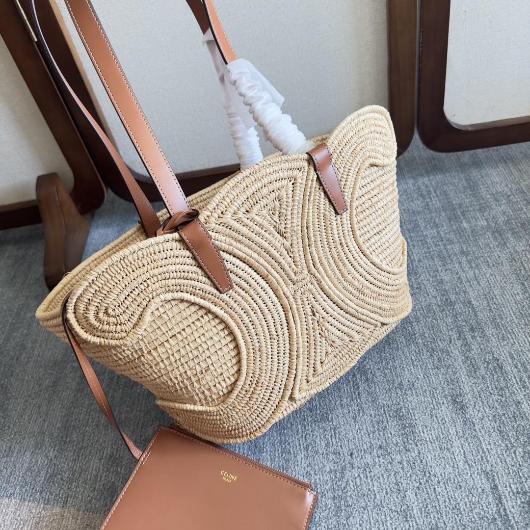 Celine Classic Panier Small Braided Triomphe In Raffia And Calfskin - FashionPlug