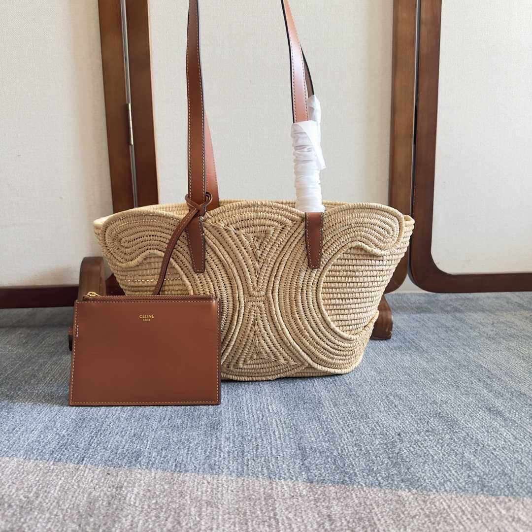 Celine Classic Panier Small Braided Triomphe In Raffia And Calfskin - FashionPlug