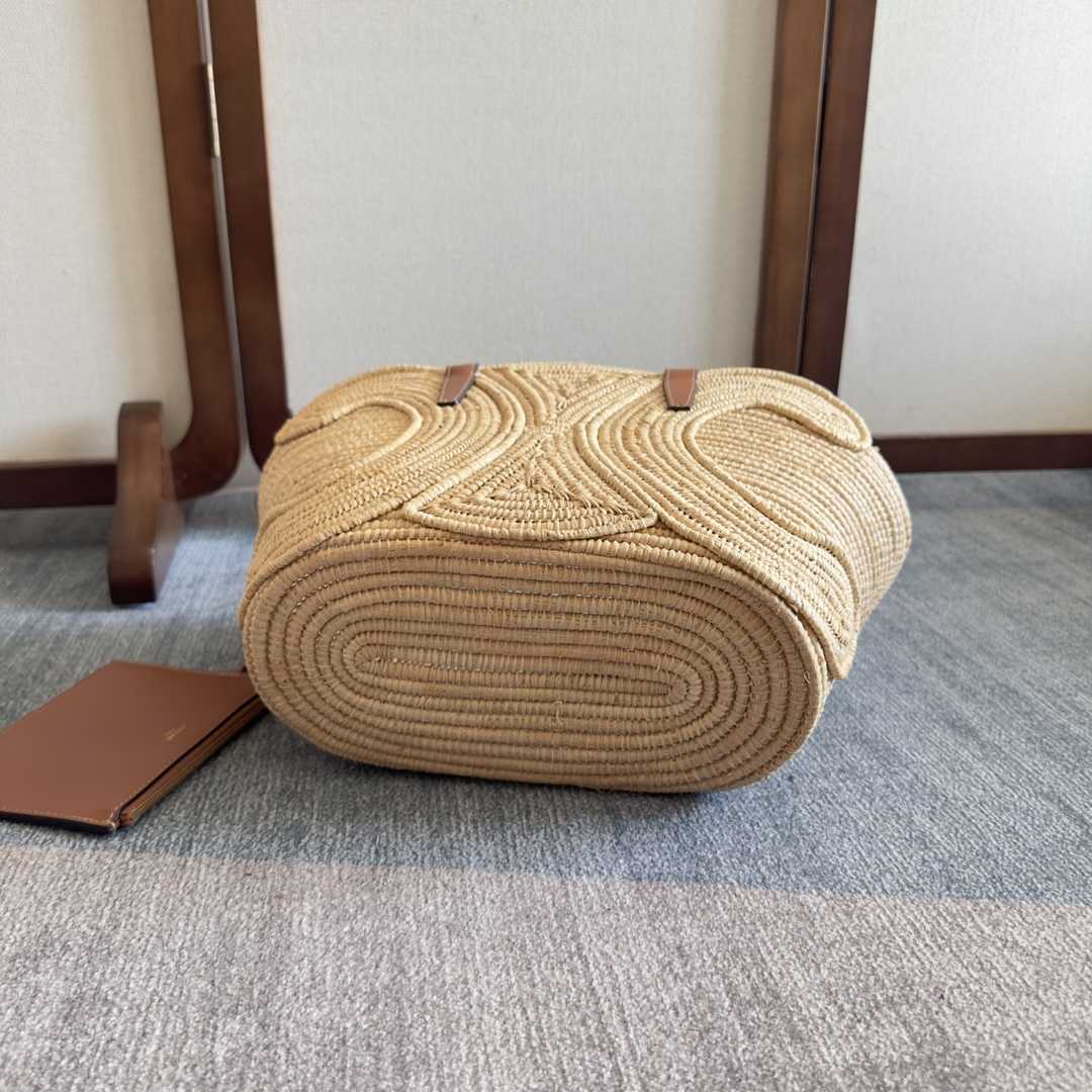 Celine Classic Panier Small Braided Triomphe In Raffia And Calfskin - FashionPlug