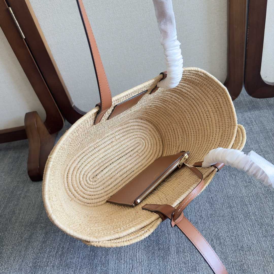 Celine Classic Panier Small Braided Triomphe In Raffia And Calfskin - FashionPlug