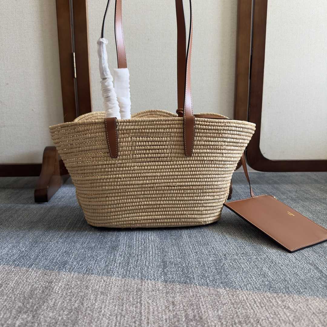 Celine Classic Panier Small Braided Triomphe In Raffia And Calfskin - FashionPlug