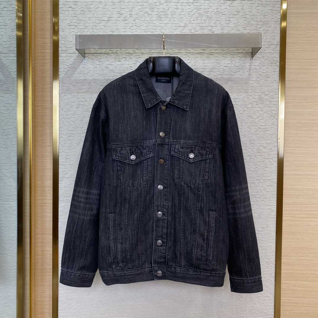 Balenciaga Logo Rhinestone Embellished Denim Jacket - FashionPlug
